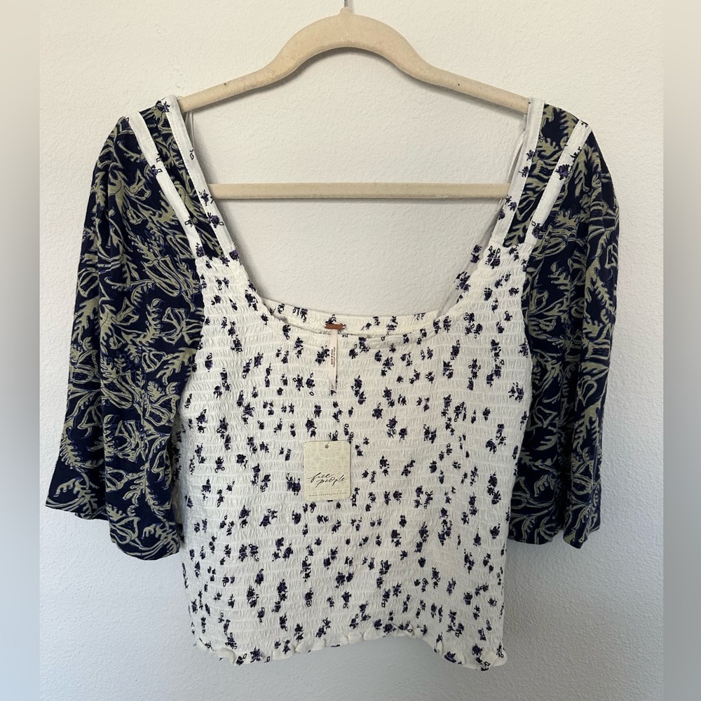 Free People NWT Floral Cropped Shirt Large